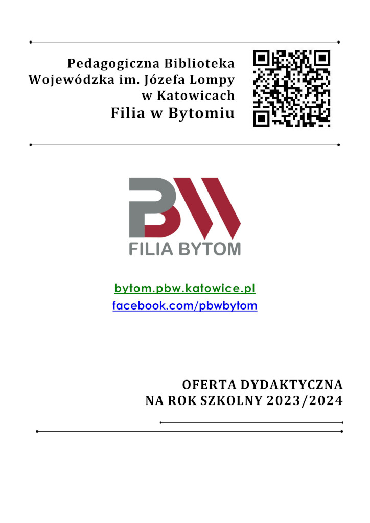Okładka oferty dydaktycznej PBW w Katowicach Filii w Bytomiu na rok szkolny 2023 2024