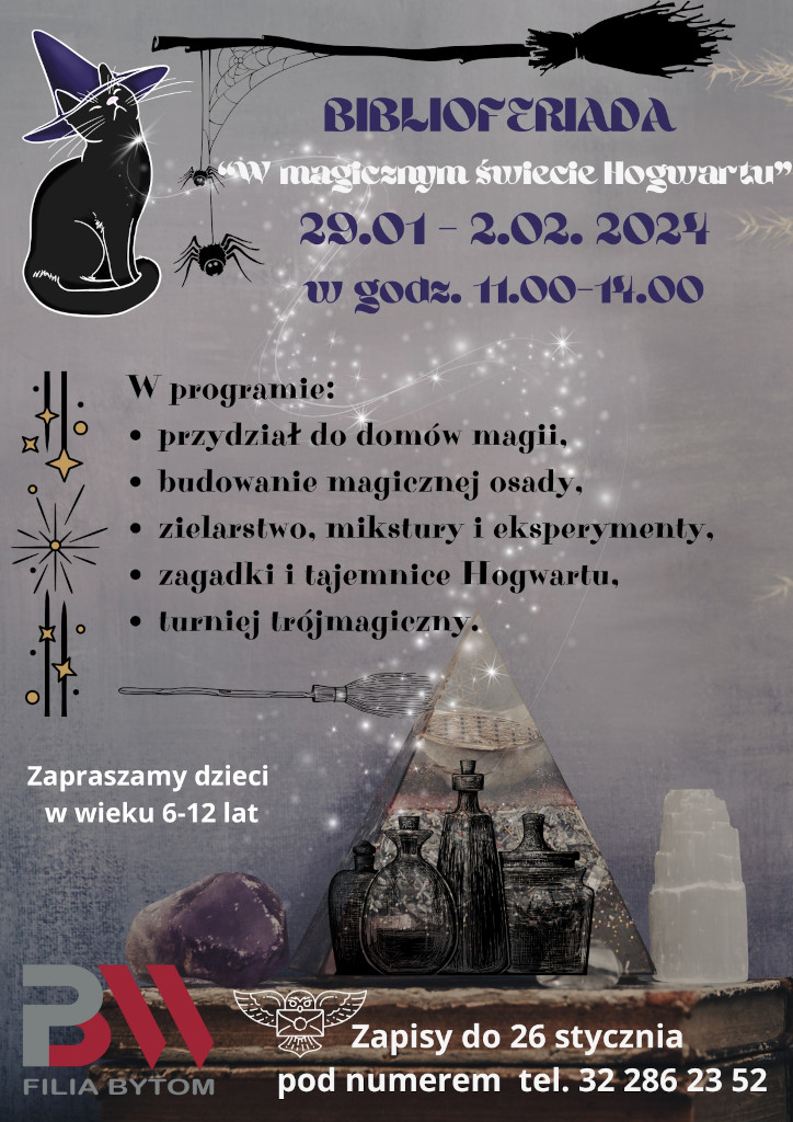 Ferie zimowe 2024 w PBW w Katowicach Filii w Bytomiu - plakat akcji