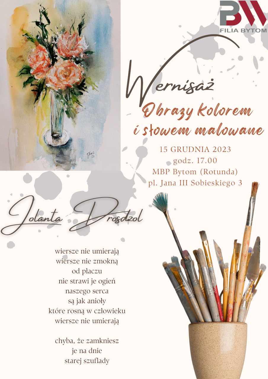 Plakat wernisażu Obrazy kolorem i słowem malowane – Jolanta Drosdzol